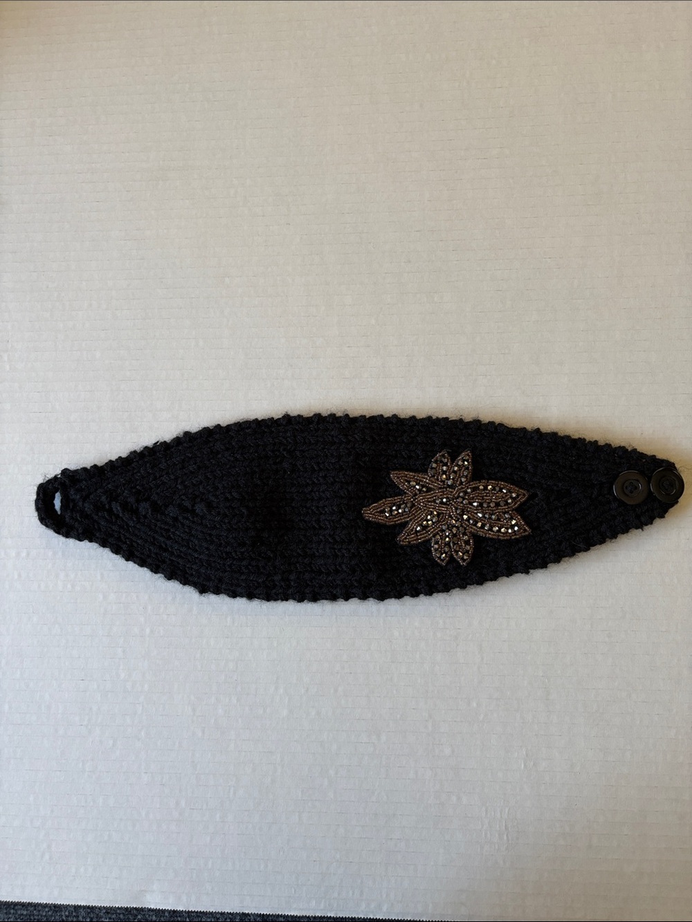 David and Young Black Crochet Headband with Beaded Floral Design